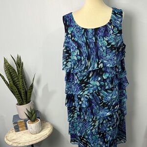Connected Apparel Blue and Black Layered Dress Size 16W